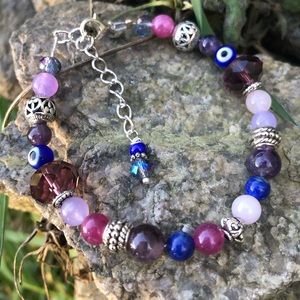 Pastel Evil Eye Amethyst Genuine Gemstone Bracelet